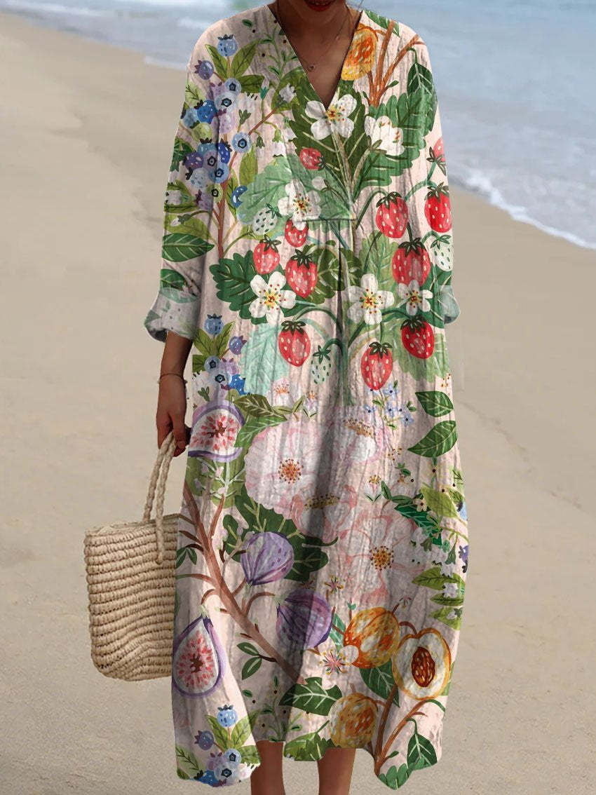 Secret Garden Print V-Neck Dress