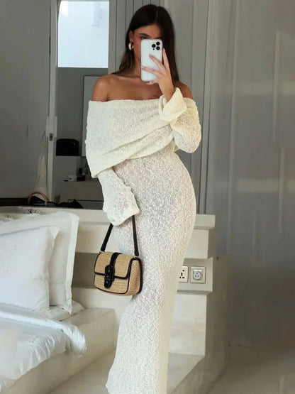 SARA - Off Shoulder Knit Maxi Dress