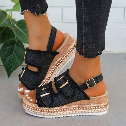 Ayla - Casual Denim Wedges - Clara & Cove