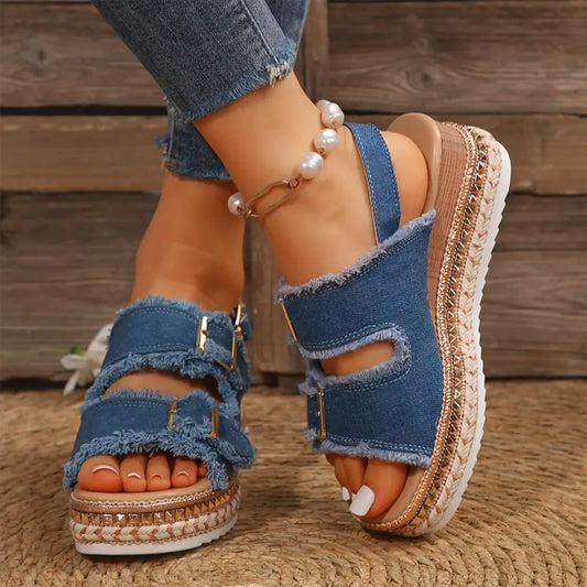 Ayla - Casual Denim Wedges - Clara & Cove