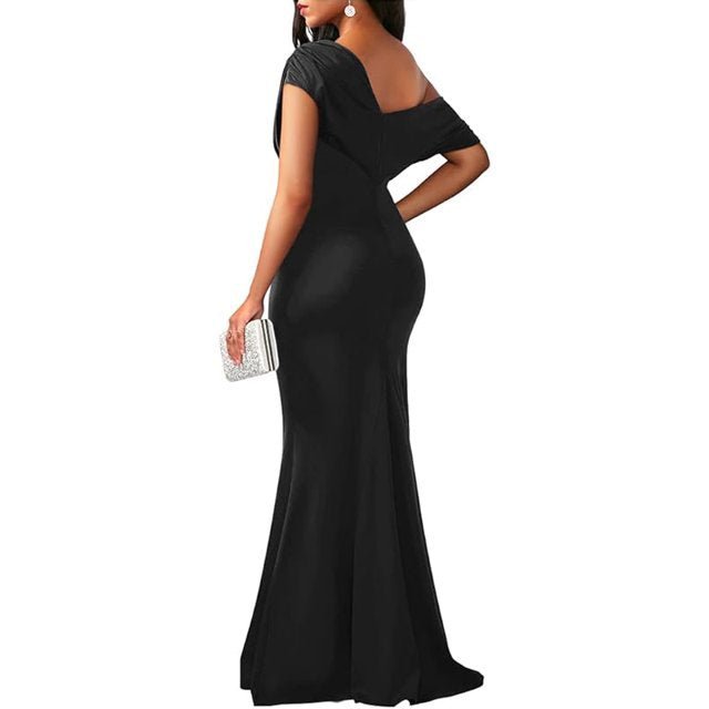 Christine - Elegant High - Neck Slit Dress - Clara & Cove