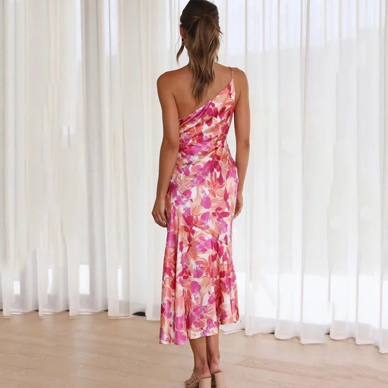 FLORA - One - Shoulder Floral Midi Dress - Clara & Cove