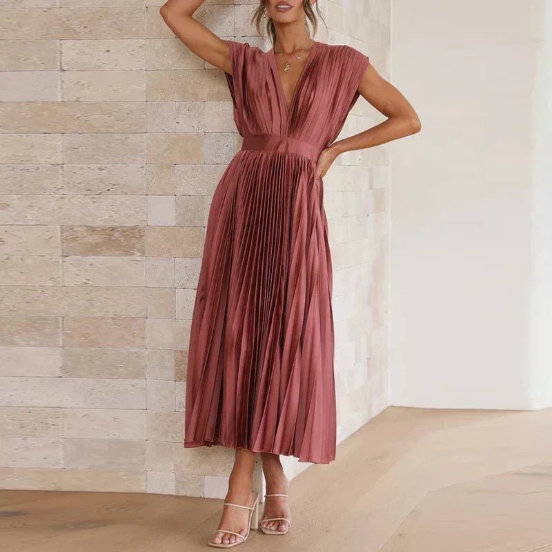 Irish - Pleated V - Neck Midi Dress - Clara & Cove