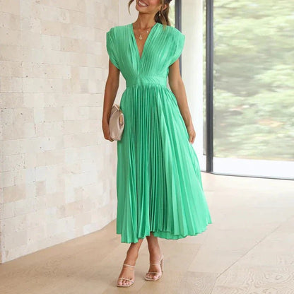 Irish - Pleated V - Neck Midi Dress - Clara & Cove