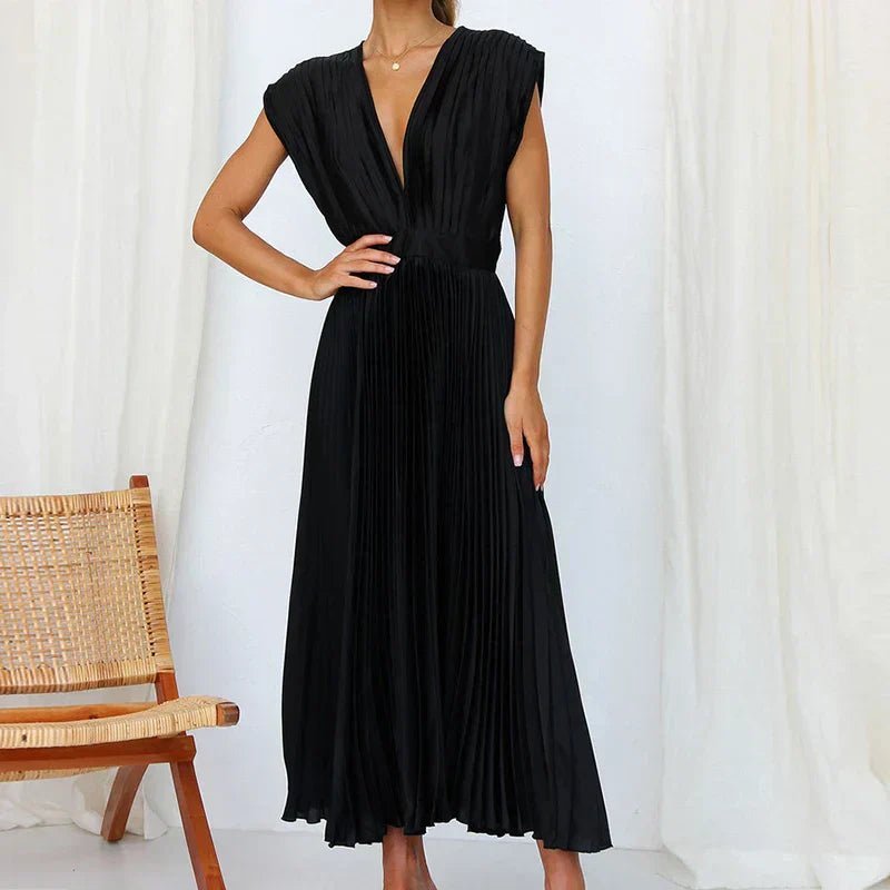 Irish - Pleated V - Neck Midi Dress - Clara & Cove