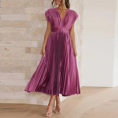 Irish - Pleated V - Neck Midi Dress - Clara & Cove