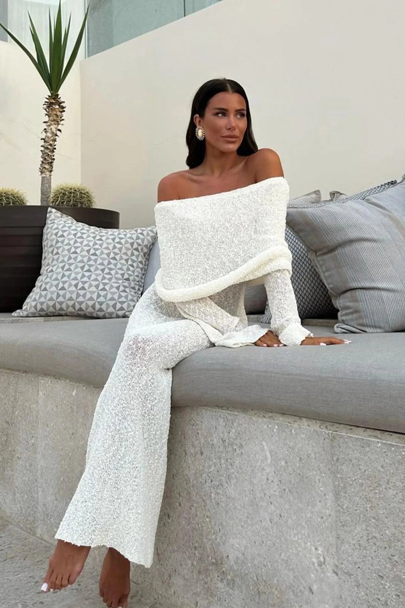 SARA - Off Shoulder Knit Maxi Dress - Clara & Cove