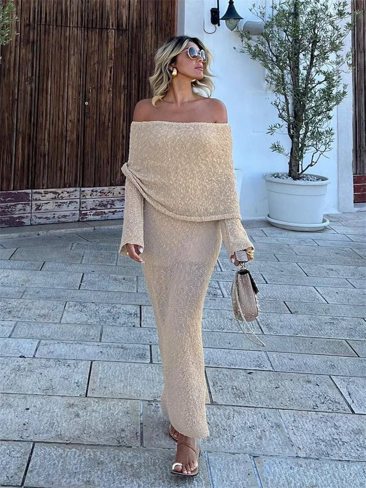 SARA - Off Shoulder Knit Maxi Dress - Clara & Cove